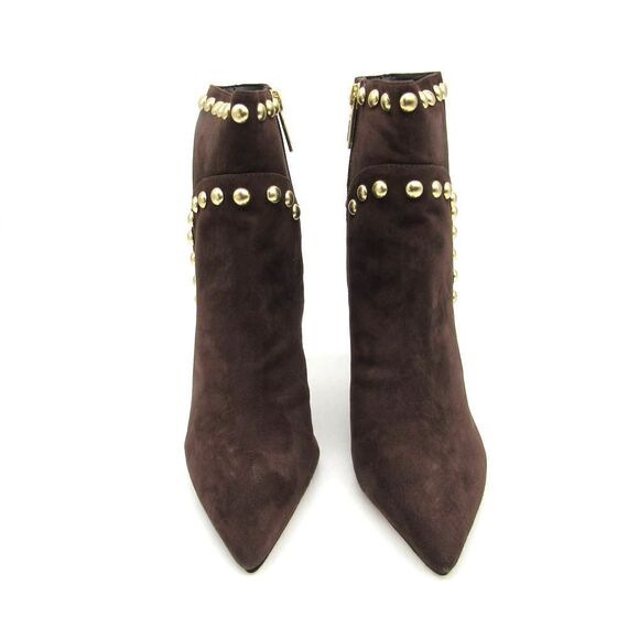 Schutz Lilly Studded Suede Stiletto Heeled Ankle Booties in Brown SZ 7 - Picture 2 of 8